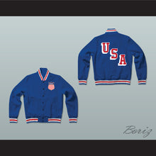 Load image into Gallery viewer, USA Blue Varsity Letterman Jacket-Style Sweatshirt 3