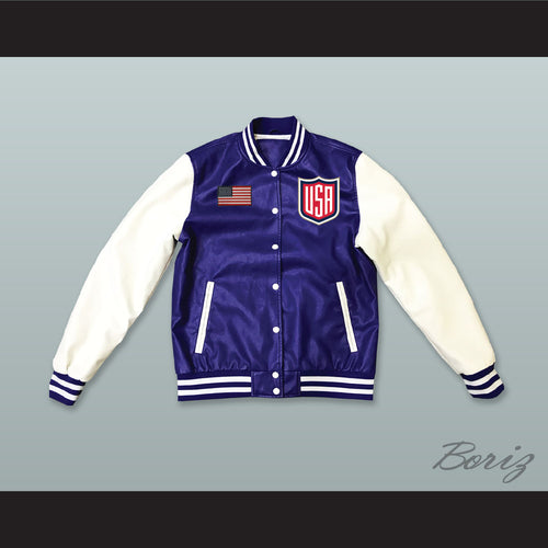 USA Blue and White Lab Leather Varsity Letterman Jacket 1