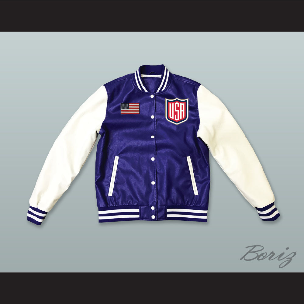 USA Blue and White Lab Leather Varsity Letterman Jacket 1