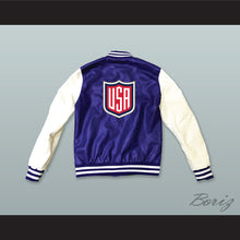 Load image into Gallery viewer, USA Blue and White Lab Leather Varsity Letterman Jacket 1