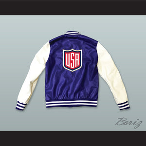USA Blue and White Lab Leather Varsity Letterman Jacket 1