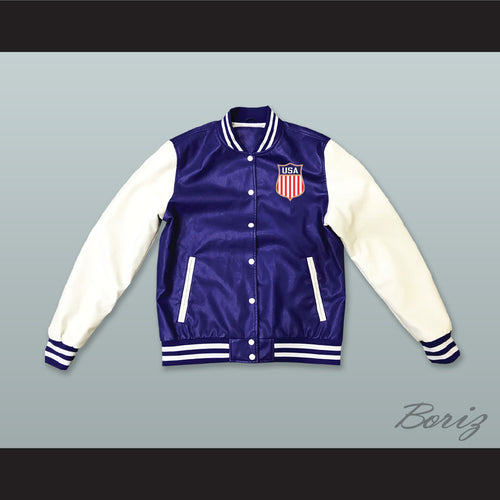 USA Blue and White Lab Leather Varsity Letterman Jacket 3