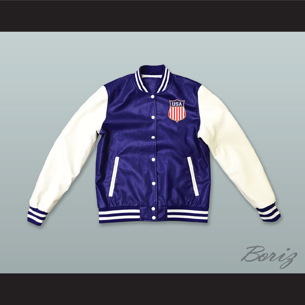 USA Blue and White Lab Leather Varsity Letterman Jacket 3