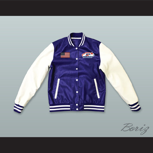 USA Blue and White Lab Leather Varsity Letterman Jacket 2