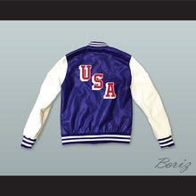 Load image into Gallery viewer, USA Blue and White Lab Leather Varsity Letterman Jacket 3
