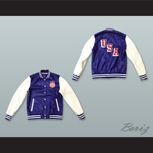Load image into Gallery viewer, USA Blue and White Lab Leather Varsity Letterman Jacket 3