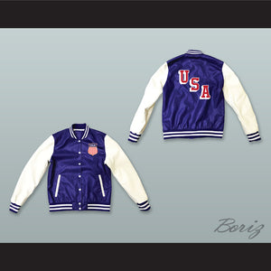 USA Blue and White Lab Leather Varsity Letterman Jacket 3