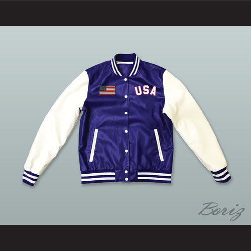 USA Blue and White Lab Leather Varsity Letterman Jacket 4