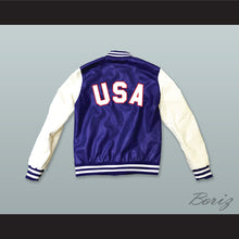 Load image into Gallery viewer, USA Blue and White Lab Leather Varsity Letterman Jacket 4