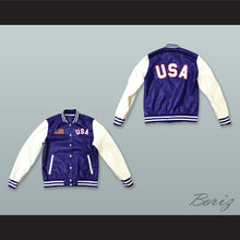 Load image into Gallery viewer, USA Blue and White Lab Leather Varsity Letterman Jacket 4