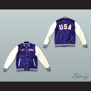 USA Blue and White Lab Leather Varsity Letterman Jacket 4