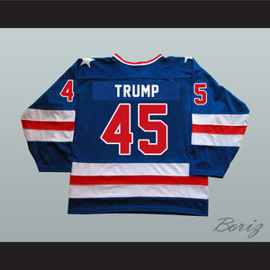 Donald Trump 45 USA 1980 Style Blue Hockey Jersey