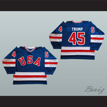 Load image into Gallery viewer, Donald Trump 45 USA 1980 Style Blue Hockey Jersey