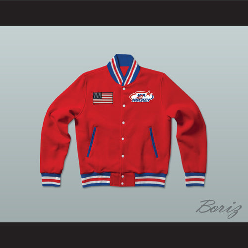 USA Red Hockey Varsity Letterman Jacket-Style Sweatshirt