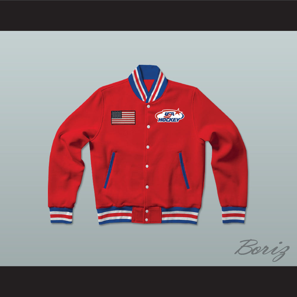 USA Red Hockey Varsity Letterman Jacket-Style Sweatshirt