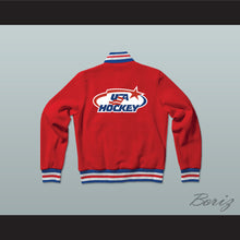 Load image into Gallery viewer, USA Red Hockey Varsity Letterman Jacket-Style Sweatshirt