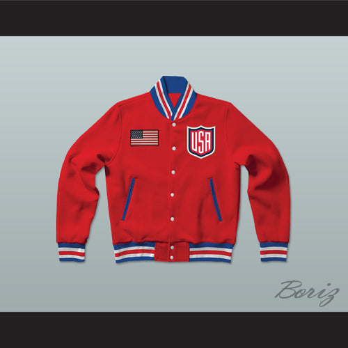 USA Red Varsity Letterman Jacket-Style Sweatshirt 2