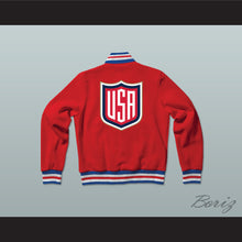 Load image into Gallery viewer, USA Red Varsity Letterman Jacket-Style Sweatshirt 2