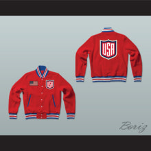 Load image into Gallery viewer, USA Red Varsity Letterman Jacket-Style Sweatshirt 2