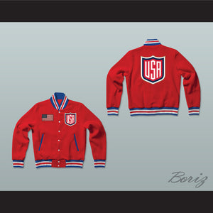 USA Red Varsity Letterman Jacket-Style Sweatshirt 2