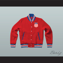Load image into Gallery viewer, USA Red Varsity Letterman Jacket-Style Sweatshirt 3
