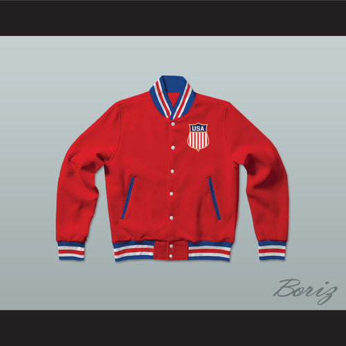 USA Red Varsity Letterman Jacket-Style Sweatshirt 3