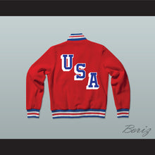 Load image into Gallery viewer, USA Red Varsity Letterman Jacket-Style Sweatshirt 3