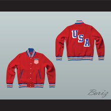 Load image into Gallery viewer, USA Red Varsity Letterman Jacket-Style Sweatshirt 3
