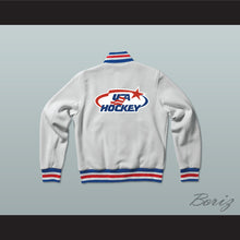 Load image into Gallery viewer, USA White Hockey Varsity Letterman Jacket-Style Sweatshirt