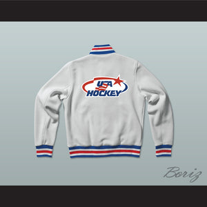 USA White Hockey Varsity Letterman Jacket-Style Sweatshirt
