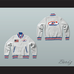 USA White Hockey Varsity Letterman Jacket-Style Sweatshirt