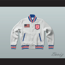 Load image into Gallery viewer, USA White Varsity Letterman Jacket-Style Sweatshirt 2