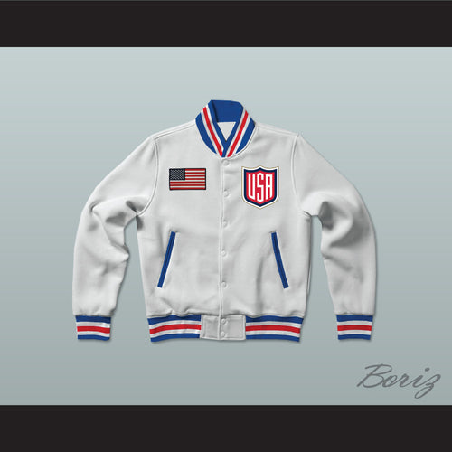 USA White Varsity Letterman Jacket-Style Sweatshirt 2