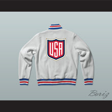 Load image into Gallery viewer, USA White Varsity Letterman Jacket-Style Sweatshirt 2