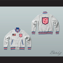 Load image into Gallery viewer, USA White Varsity Letterman Jacket-Style Sweatshirt 2