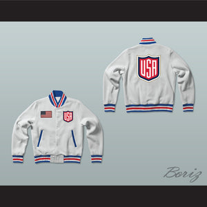 USA White Varsity Letterman Jacket-Style Sweatshirt 2