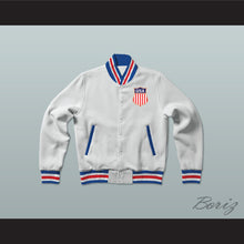 Load image into Gallery viewer, USA White Varsity Letterman Jacket-Style Sweatshirt 3