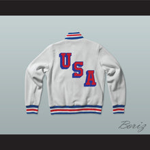 Load image into Gallery viewer, USA White Varsity Letterman Jacket-Style Sweatshirt 3
