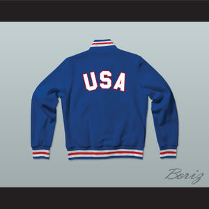 USA United States of America Blue Varsity Letterman Jacket-Style Sweatshirt