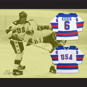 1980 Miracle On Ice Team USA Bill Baker 6 Hockey Jersey White