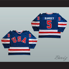 Load image into Gallery viewer, 1980 Miracle On Ice Team USA Mike Ramsey 5 Hockey Jersey Blue