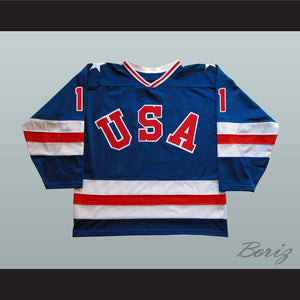 1980 Miracle On Ice Team USA Steve Janaszak 1 Hockey Jersey Blue