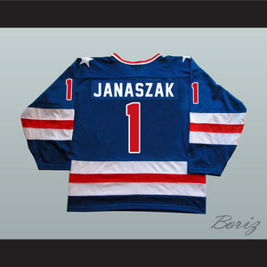 1980 Miracle On Ice Team USA Steve Janaszak 1 Hockey Jersey Blue