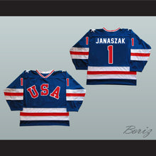 Load image into Gallery viewer, 1980 Miracle On Ice Team USA Steve Janaszak 1 Hockey Jersey Blue