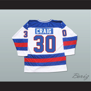 1980 Miracle On Ice Team USA Jim Craig 30 Hockey Jersey White with Patch