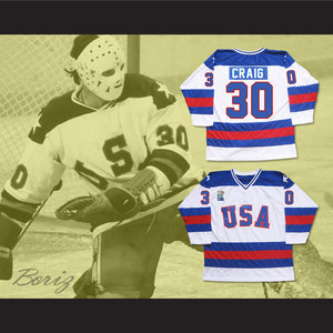 1980 Miracle On Ice Team USA Jim Craig 30 Hockey Jersey White with Patch