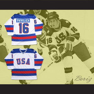 1980 Miracle On Ice Team USA Mark Pavelich 16 Hockey Jersey White