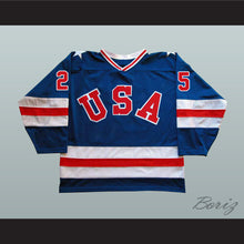 Load image into Gallery viewer, 1980 Miracle On Ice Team USA Buzz Schneider 25 Hockey Jersey Blue