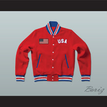 Load image into Gallery viewer, USA United States of America Red Varsity Letterman Jacket-Style Sweatshirt