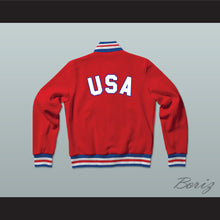 Load image into Gallery viewer, USA United States of America Red Varsity Letterman Jacket-Style Sweatshirt